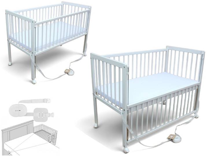 Micoland Beistellbett Kinderbett Beistellbett Babybett 2in1 120x60cm mit Matratze und Gurt, mobiles Beistellbett