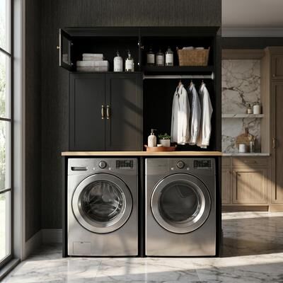 FUFU&GAGA "58"" Over-the-Washer and Dryer Storage Cabinet, Tall Laundry Room Organizer with Hanging Rod Heavy Duty Utility Cupboard"