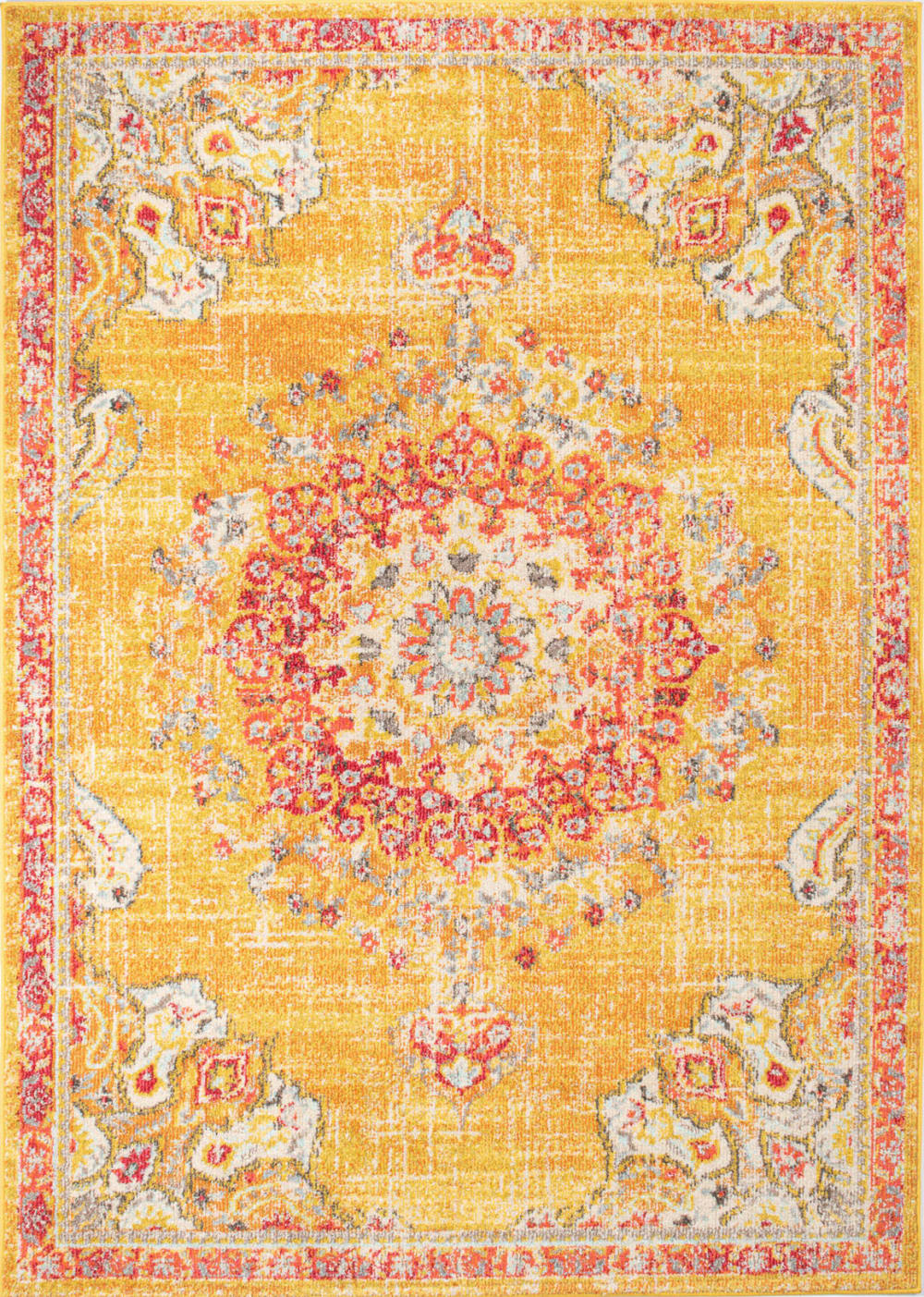 Nazar Tapis salon vintage - poils court et doux jaune 120x170 Jaune 170x1x120cm