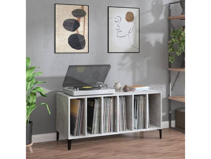 Armoire à Disques Armoire Latérale avec Rangement Meuble pour Tourne-Disque Buffet de Salon Moderne Gris Béton 831985