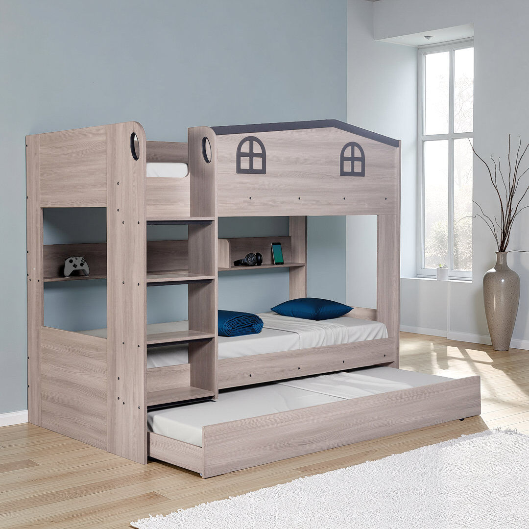 Harriet Bee Thorwe Single (3') Bunk Bed with Storage Included with Built-in Ladder Included with Trundle Included Ash