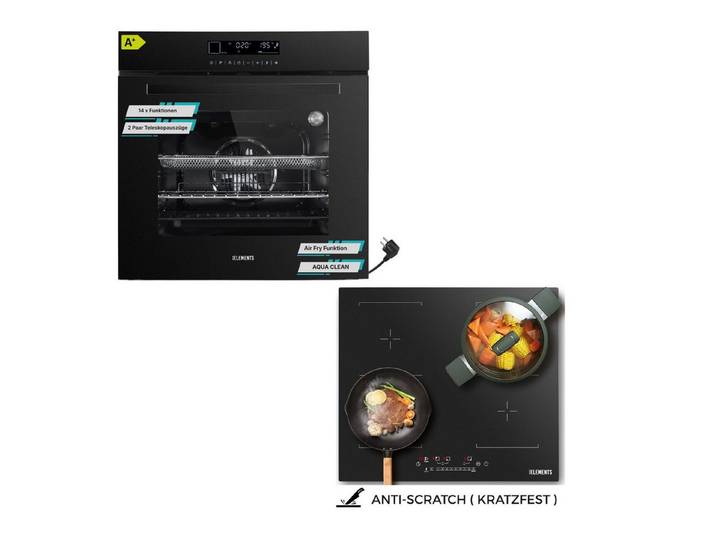 KB Elements Induktions Herd-Set Kratzfestes Induktion 60 cm mit Einbaubackofen 60 cm, mit 2-fach-Teleskopauszug, Einbaubackofen Full Touch, Kratzfestes Induktionskochfeld