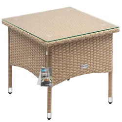 CASARIA® Polyrattan Beistelltisch 50x50x45cm Beige Grau