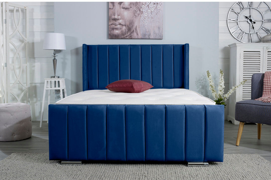 Wayfair Sleep Apperton Upholstered Bed Frame Blue Kingsize (5')