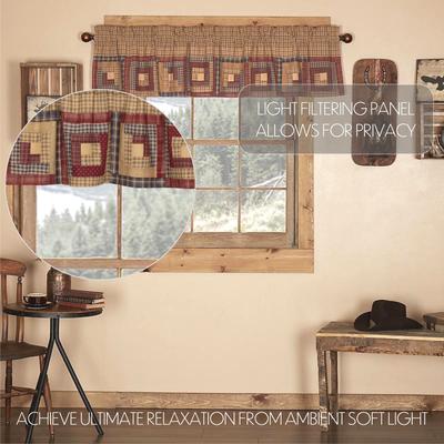 VHC Brands Tan Rustic Kitchen Curtains Valance Rod Pocket Cotton Plaid - 16x72