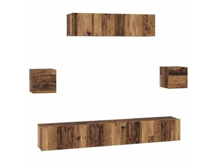 Todiikf TV-Schrank Set Wandmontiert 7-Teilig Holzwerkstoff Altholz-Optik Flexible Hängeboard Kombination für Wohnzimmer und Schlafzimmer mit 7 Klapptüren und viel verdecktem Stauraum.
