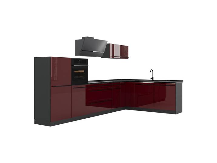 Vicco Eckküche R-Line, Rot Hochglanz/Anthrazit, 347 x cm Arbeitsplatte Anthrazit, Rot, Anthrazit, Rechteckig, 347x143x60 cm, Küchen, Küchenzeilen & Küchenblöcke, Eckküchen, Eckküchen ohne Geräte