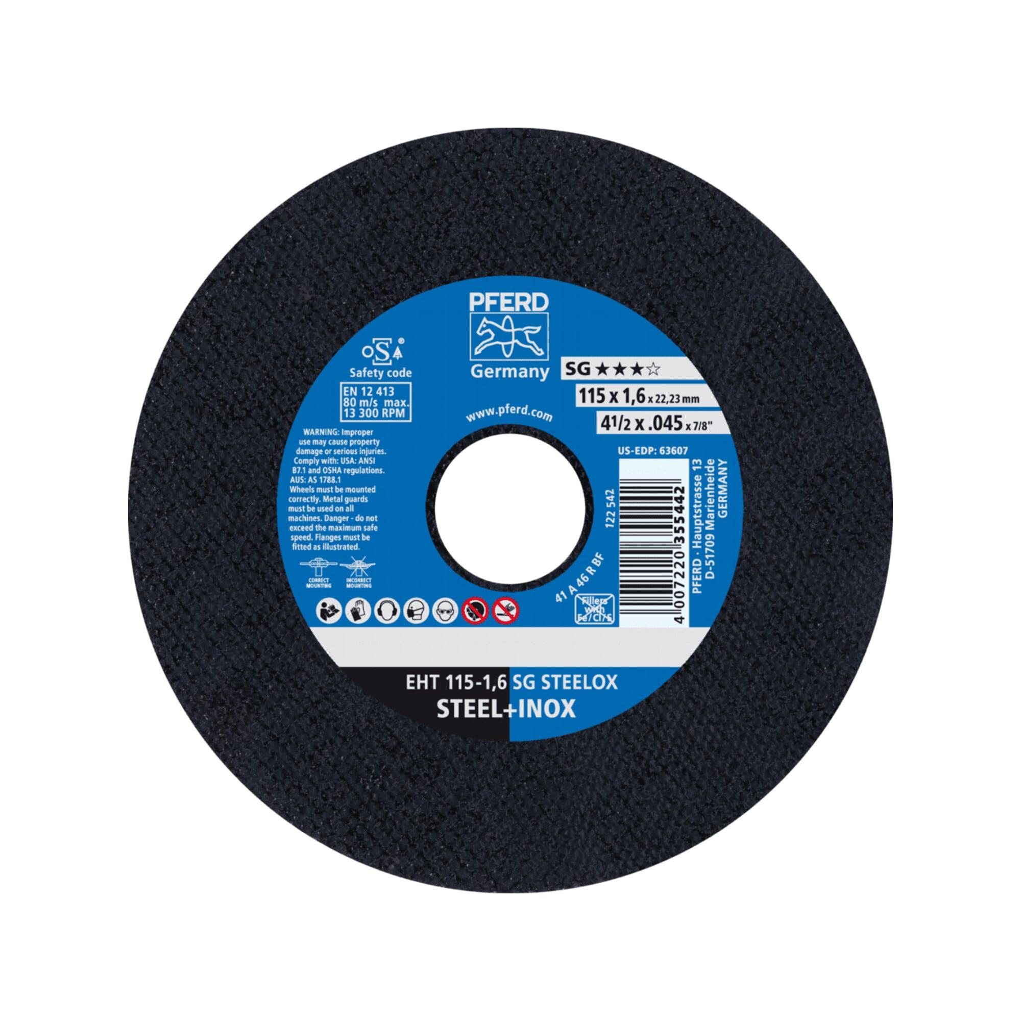 PFERD TOOLS Trennscheibe EHT 115x1,6x22,23 mm gerade Leistungslinie SG STEELOX für Stahl/Edelstahl (61340422)