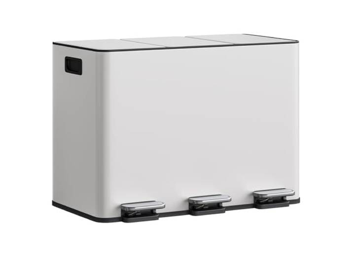 GarveeMore Mülleimer Küche 3 x 15 L aus Edelstahl, 3 Fächer Treteimer mit Softclose-Deckel, Abfalleimer mit Rutschfeste Füße und Pedalen, Mülltrennsystem, Leichte Reinigung und Platzsparend