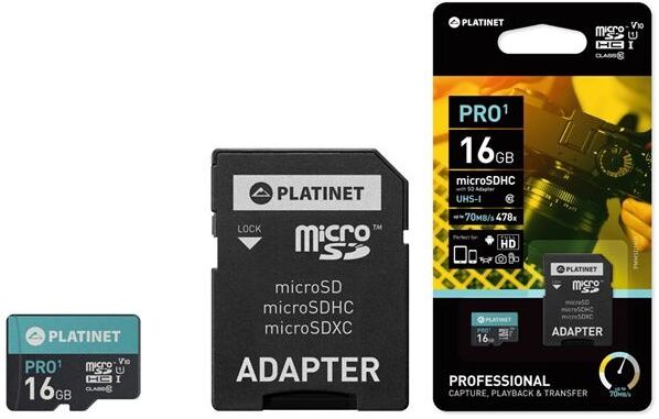 Tarjeta de Memoria MicroSD PROFESIONAL con Adaptador SD 16GB (CLASS 10 UIII) - PLATINET