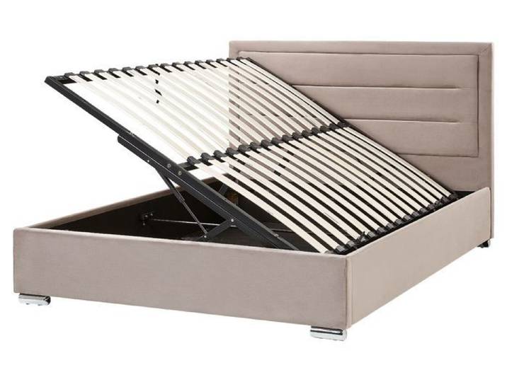 Lit avec coffre en velours taupe 160 x 200 cm ROUEN