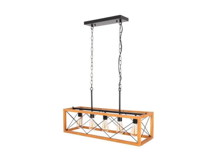 Plafonnier vintage bois et métal noir, 5xE27 80cm