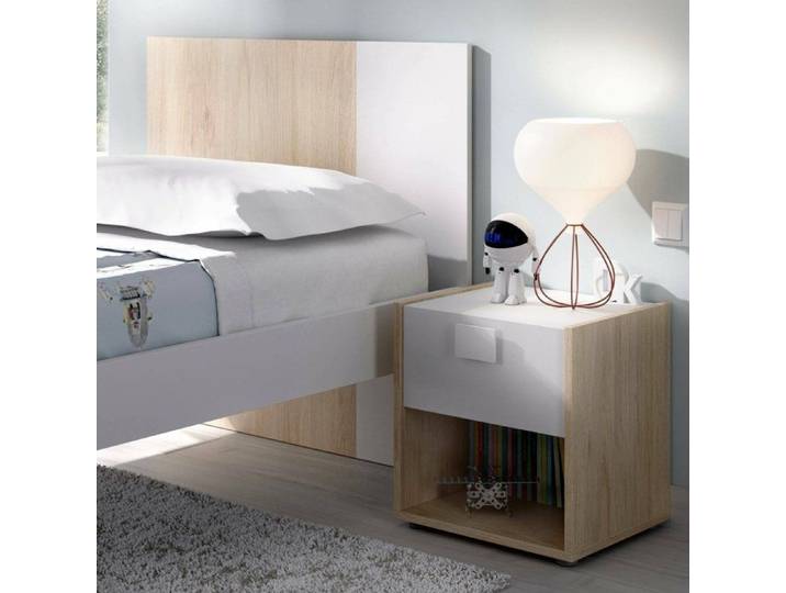 Dmora - Table de chevet Artica 40x33xh42 cm Blanc Chêne Panneau effet bois