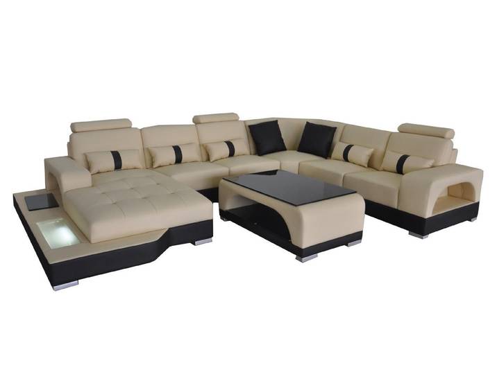Xlmoebel Polstergarnitur Elegantes Ledersofa mit Polsterdesign und Tisch, (Sofa mit Tisch, Sofa U-Form G8015 II + Tisch), Hergestellt in Europa