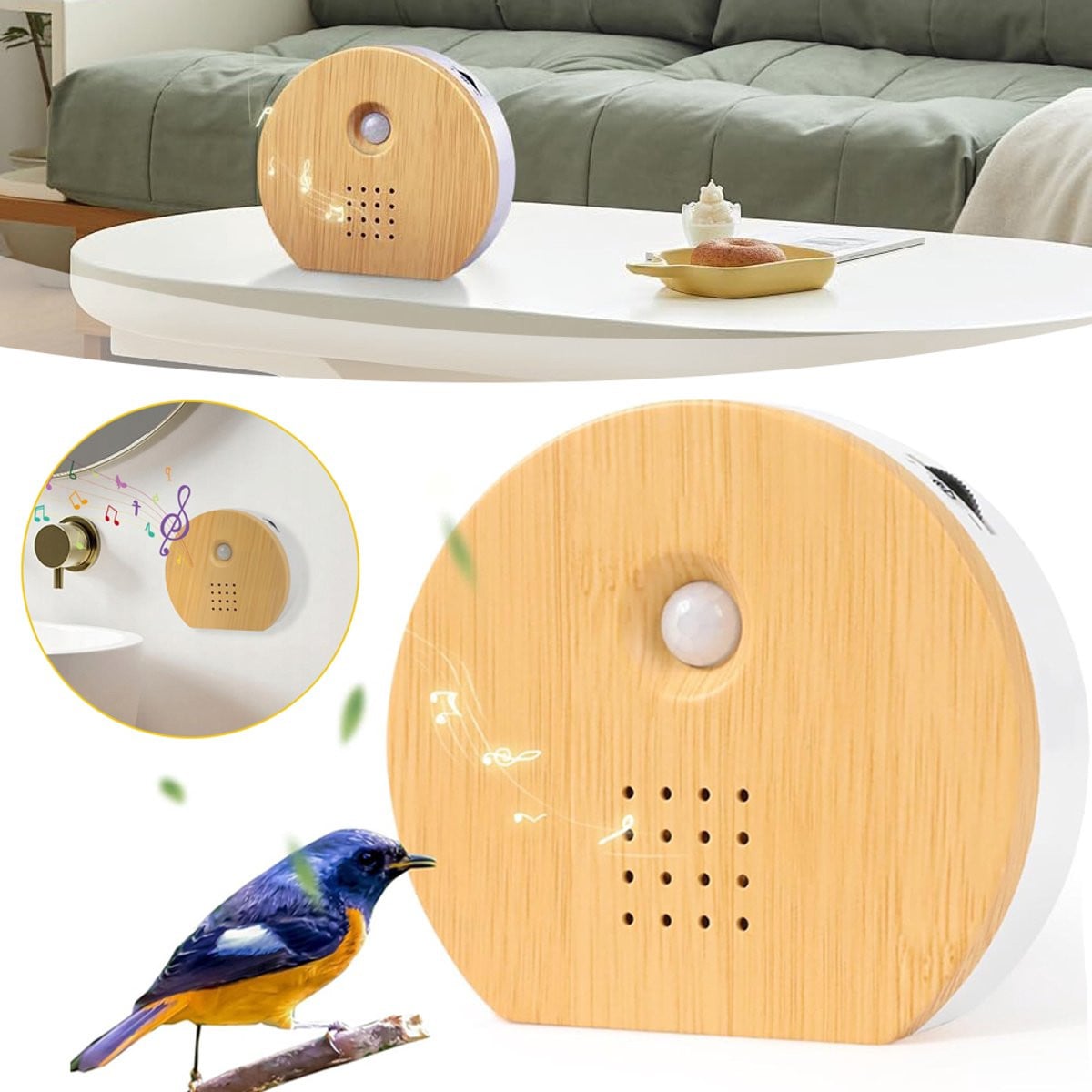CHOOLY Halfronde Vogelgeluidbox met Bewegingssensor en Instelbaar Volume - Geel