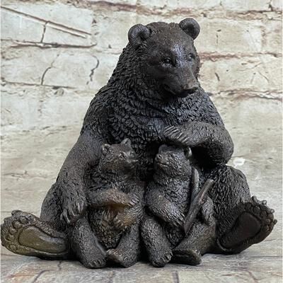 Bronzhaus Mama Bear With Cubs Family Of Bears Bronze Metal Figurine Sculpture Signed Art