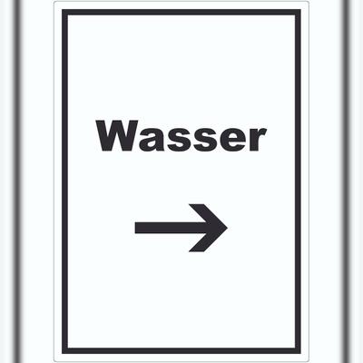 HB-Druck Wasser Aufkleber mit Text und Richtungspfeil rechts Anschluss hochkant A0 (841x1189mm)