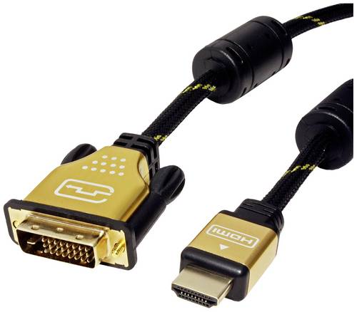 Roline DVI / HDMI Anschlusskabel DVI-D 24+1pol. Stecker, HDMI-A Stecker 5.00 m Schwarz, Gold 11.04.5893 Geschirmt, schraubbar DVI-Kabel