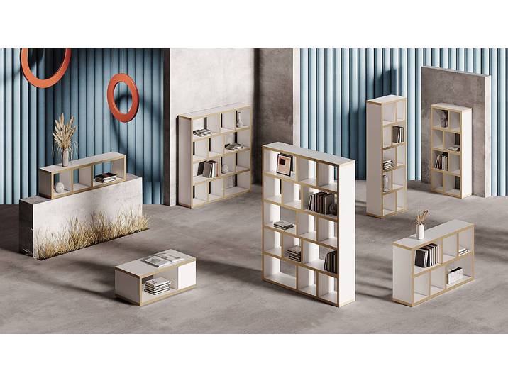 Regal Berlin MDF Mitteldichte Holzfaserplatte , furniert & lackiert Weiß/Weiß/Hellbraun 70 x 159cm