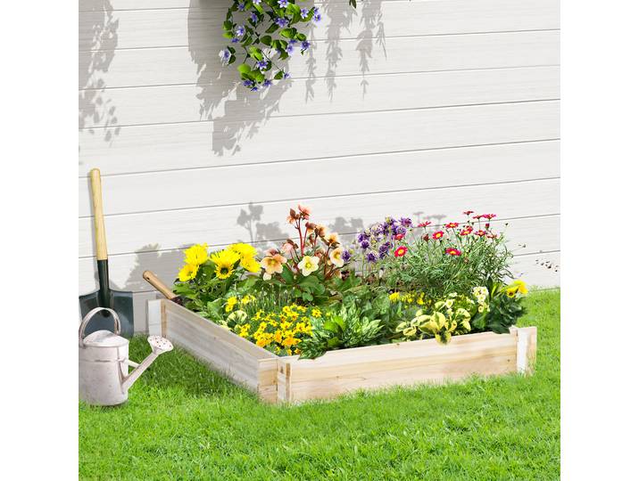Outsunny Jardinière Carrée 100x100x16cm Bois Massif Naturel