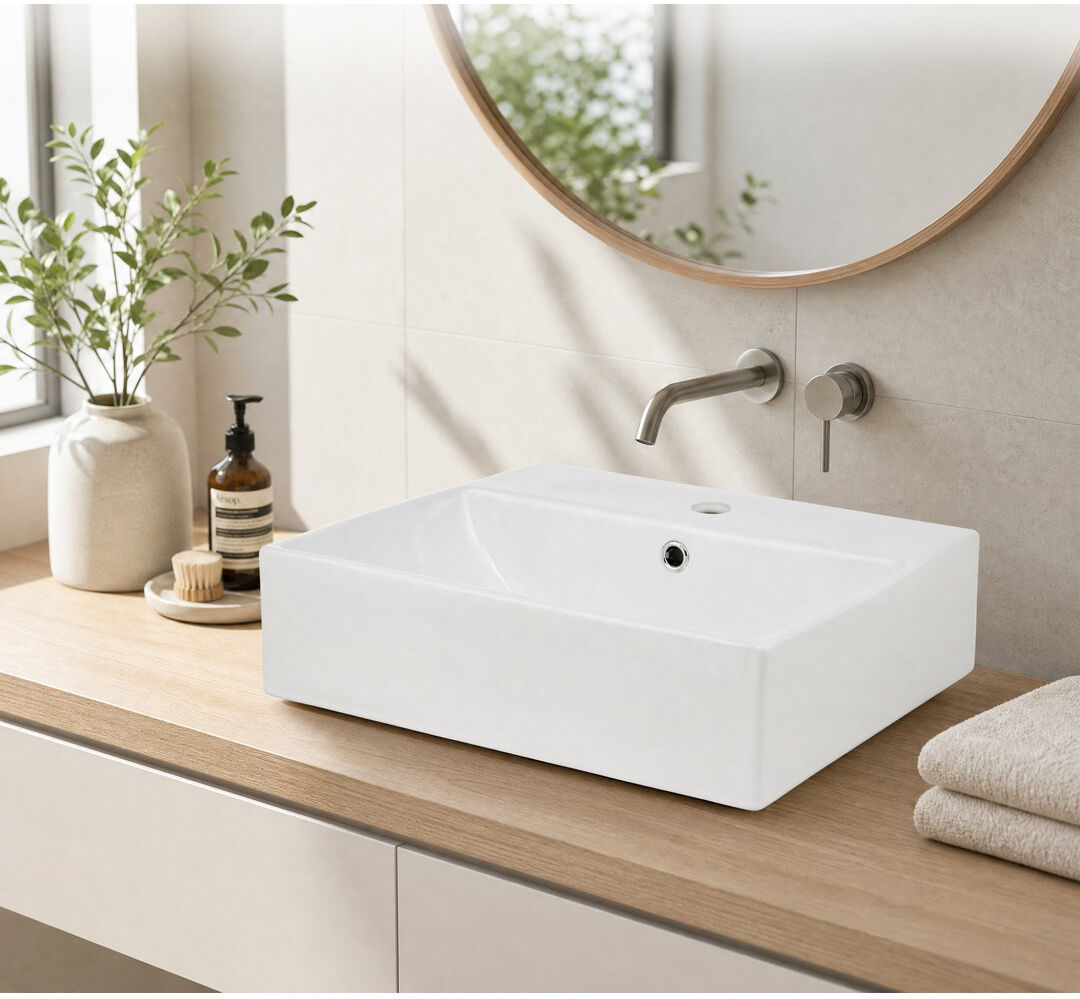 Brayden Studio Chrome Ceramic Square Sink Chrome 50*40*18.5cm