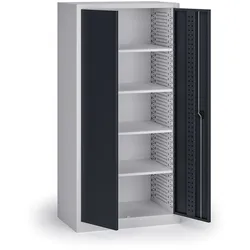 KOVOS Regal-Werkstatt-Werkzeugschrank, Lochblech, 4 Fachböden, 950 x 600 x 1950 mm, Graphit