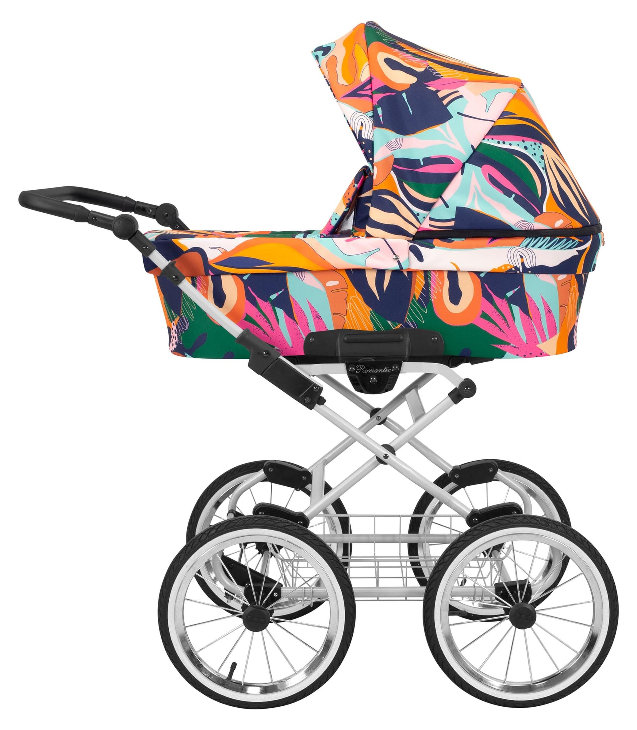 Kunert Romantic Kinderwagen mit Babywanne, silbernes Gestell, Luftreifen, Bunt