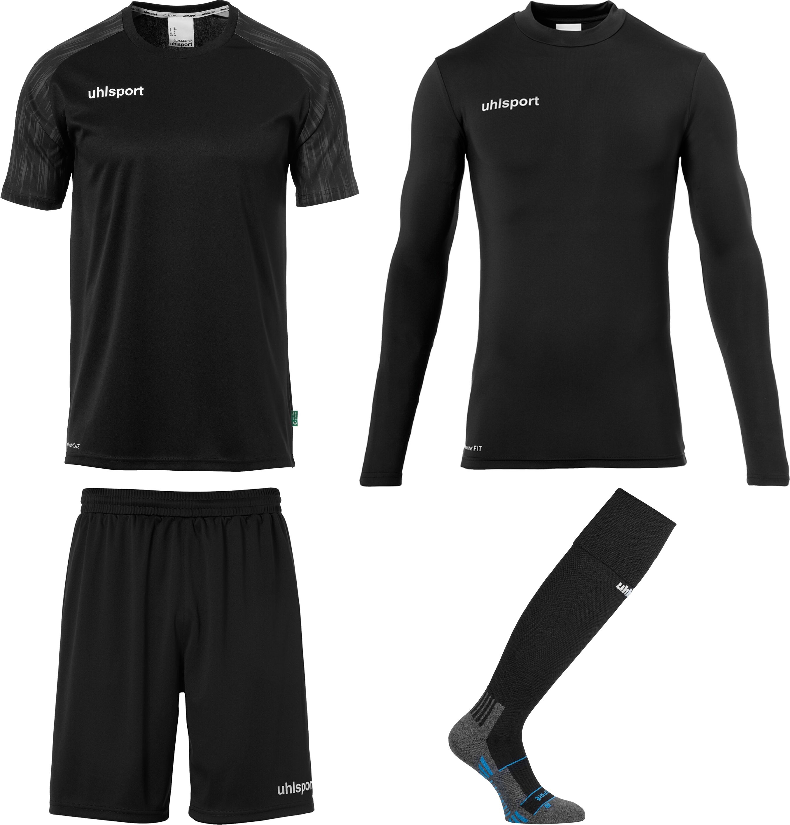 Sportanzug UHLSPORT "Torwart-Sets REACTION GOALKEEPER SET Kids", Kinder, Gr. 140, schwarz (schwarz, anthra), Obermaterial: 89% Polyester Pol. recyc.. 6% Elasthan EL. 5% Baumwolle CO., Sportanzüge Sportanzug