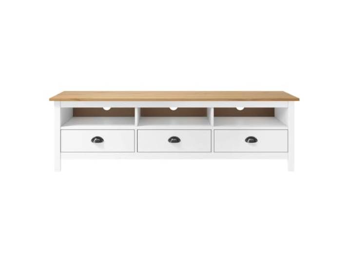 GKHPYURE TV-Schrank Hill weiß 158 x 40 x 47 cm aus Kiefernholz 3 Einlegeböden, 3 Schubladen, Schienen mit Verriegelungen, Hill-Reihe, Montage erforderlich