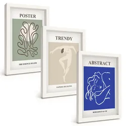 BILDER SET 3er Set - 20x30 cm Weißer Rahmen - Henri Matisse Pastellgrafiken