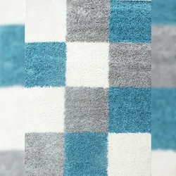 Teppich Wohnzimmer Hochflor Karo Weich Flauschig Waschbar Strapazierfähig Schlafzimmer OEKO-TEX Türkis 60x110 cm – RHEIN von Kadima Design