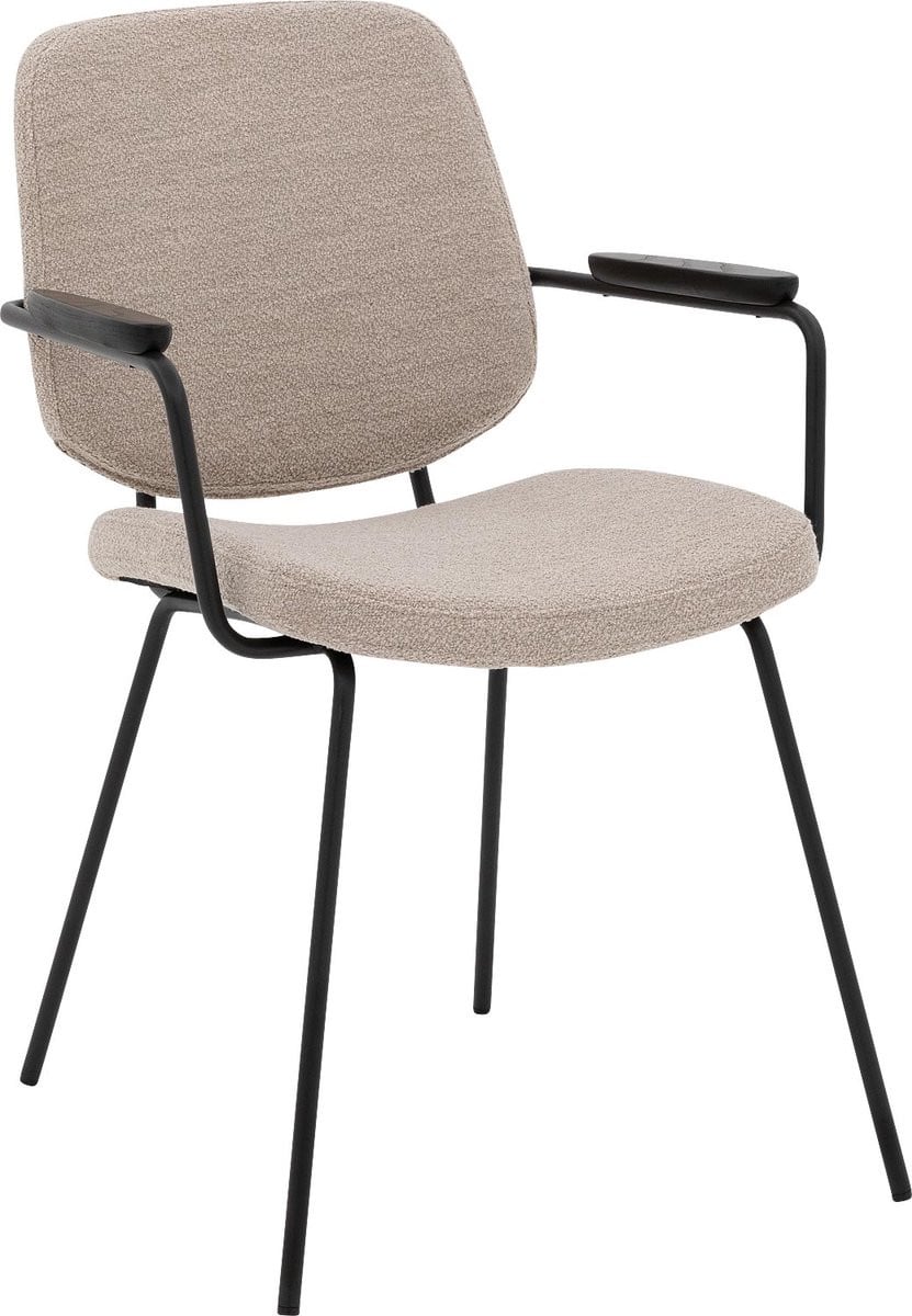 Goossens Eetkamerstoel Hjalmar met Armleuning - Beige - Stof
