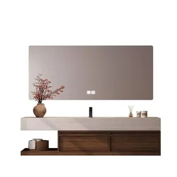Badmöbel mit Sinterstein-Waschbecken, Unterschrank, Wandspiegel, Waschbecken mit Armaturenloch 130 cm 【RW016-130】