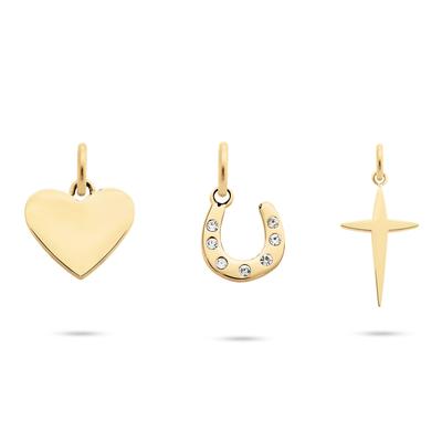 Anhänger Set TAMARIS "Schmuck Geschenk 3er Anhänger Bundle Herz, Hufeisen, Kreuz", gold (gelbgoldfarben, kristallweiß, kristallweiß), Schmuckanhänger, Damen, Edelstahl, 1,5 g, mit Glasstein