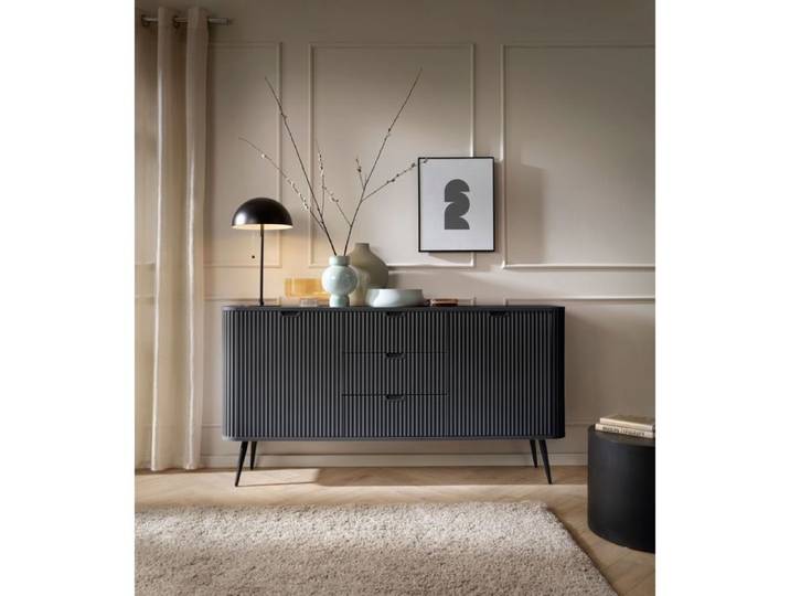 Buffet 2 portes avec trois tiroirs - ZOVA- 168 cm - noir avec pieds noirs