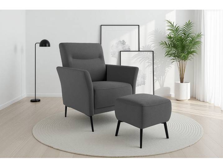 Sessel SIT & MORE Talvi , grau, B:76cm H:95cm T:83cm, 98% POLYESTER, 2% POLYAMID, Sessel, Sessel, 2-teiliges Set- Sessel mit Hocker