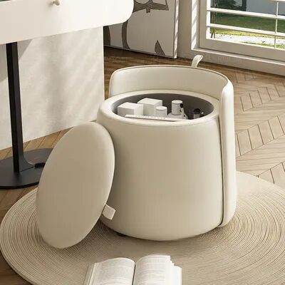 Combo Retail Shop Storage Pulley Makeup Stool With Pulley, Solid Wood Backrest Low Stool, Coffee Table Stool For Makeup And Lounge off white