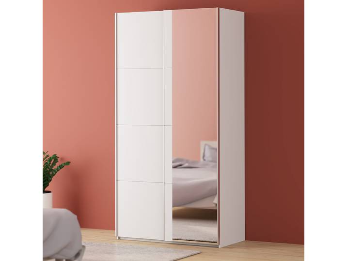 Armoire à portes coulissantes Arbery 120cm Blanc/Blanc Avec portes miroir