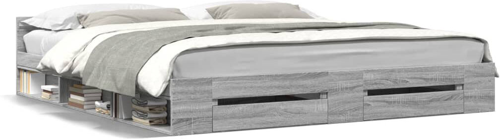 Alpen Home Obyrne Bed Frame with Drawers Bed Base Mattress Foundation Engineered Wood Grey Sonoma 200 x 200 cm