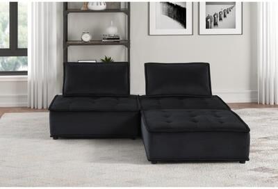 Esofastore Glam Black Velvet Upholstered Sectional Sofa Ottoman Modular