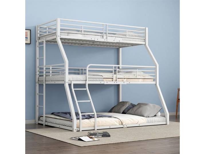 DRIPEX Lit superposé en fer 90x200cm 120x200cm et 140×200cm lit superposé triple pour enfants adolescents et adultes Blanc
