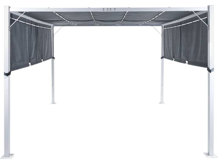 BELIANI Garten Pergola Grau mit Dach LED-Beleuchtung Sonnenschutz Gartenausstattung Wasserabweisend Quadratisch Garten-Möbel Terrassen-Möbel Pavillon