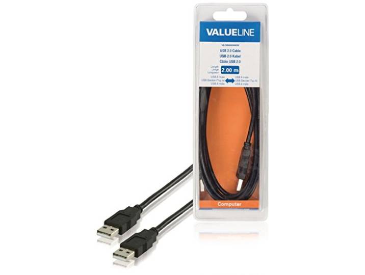 Valueline VLCB60000B20 - USB-kabel (2 m, USB A, USB A, 2.0, male connector/male connector, zwart)