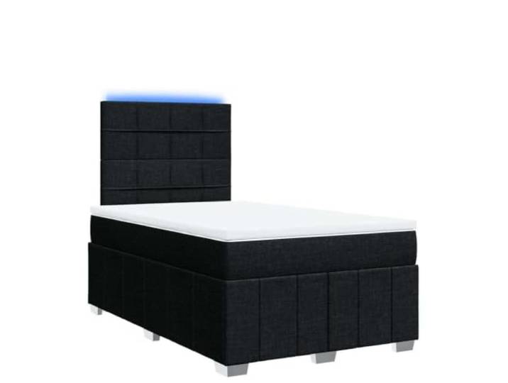 PUGYNBK Boxspringbett mit Stoffmatratze, Schwarz, 120 x 190 cm Taschenfedern, verstellbares Kopfteil, LED-Lichter, waschbarer Bezug