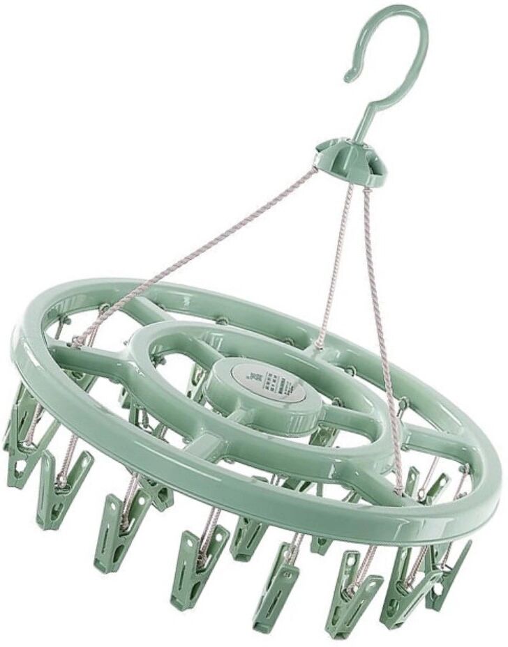 INF Klappbarer hängender Wäschebügel 18-peg - windfestes, platzsparendes Trockenständer, ABS Kunststoff, klappbarer Haken, 277g Grün