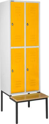 Schäfer Shop Select Kleiderspind, mit Sitzbank, 2x2 Abteile, 300mm, Drehriegelverschluss, lichtgrau/gelb