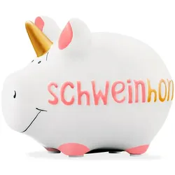 Spardose Schweinhorn 12,5 x 9 cm Keramik Weiß