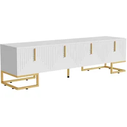TV-SCHRANK Weiß mit Goldbeinen & 4 Türen Geometrisches Design 170×45 cm