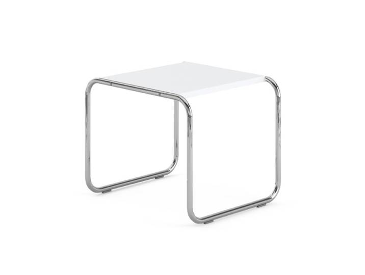 KNOLL table basse carrée LACCIO (Blanc - Laminé plastique et acier chromé)