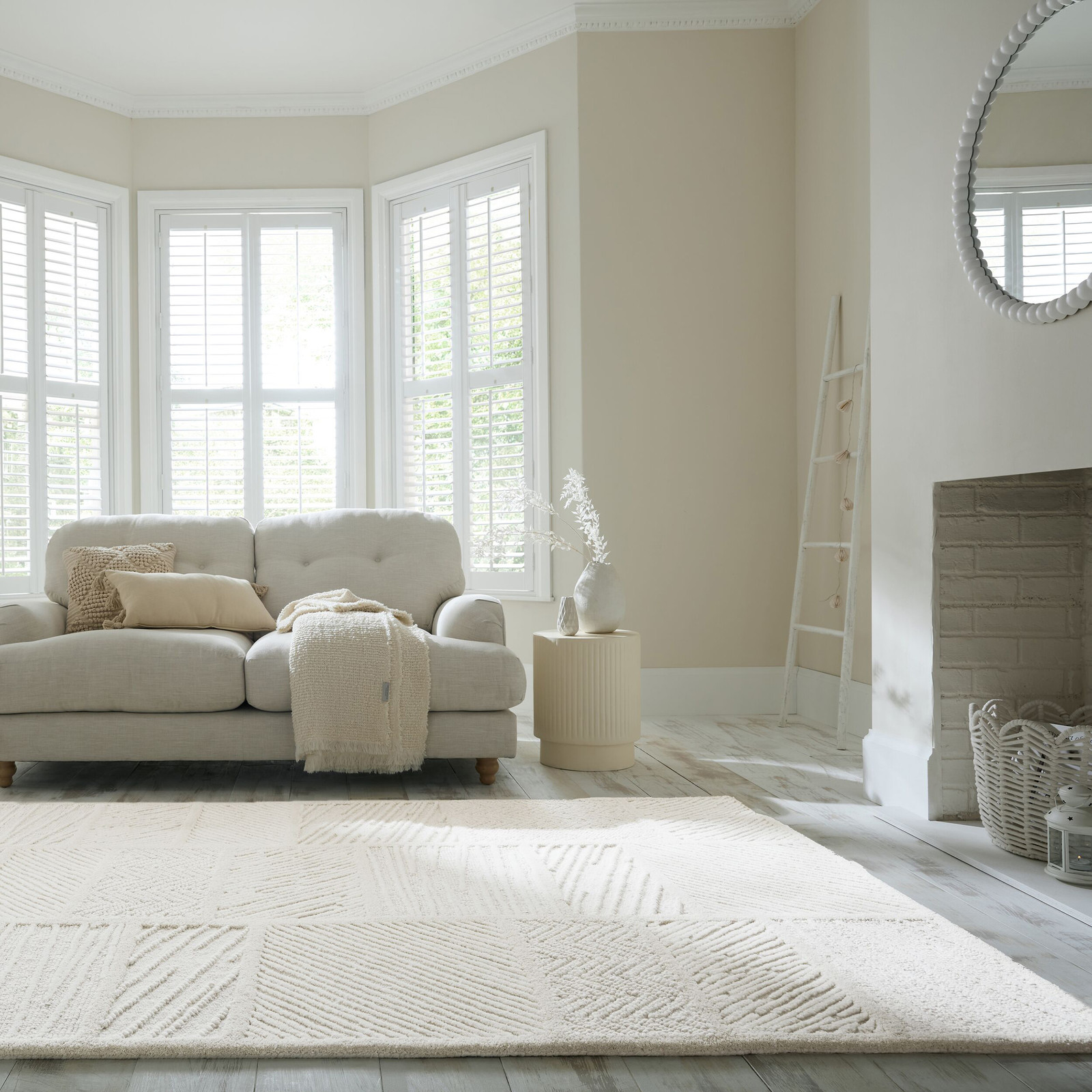 home24 Wollen vloerkleed Sculptured Blocks wit, 140 x 200 cm